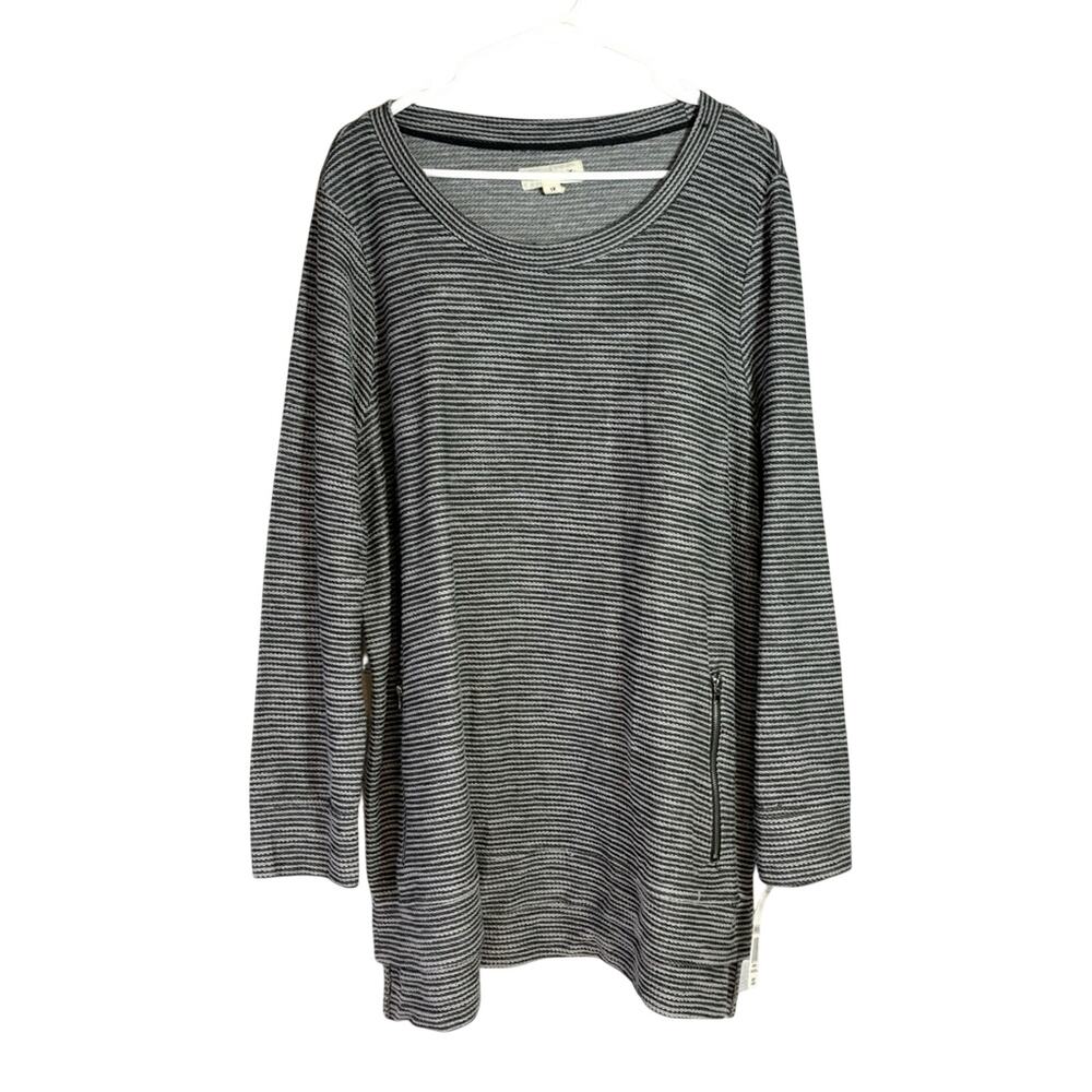 NWT Per Se Sport Grey Striped Oversized Boxy Sweatshirt Size 1X KK0715